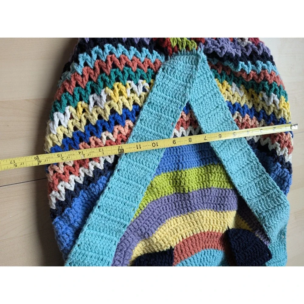 Handmade Multicolor Star Charm Striped‎ Crochet Hobo Backpack Cotton Dopamine